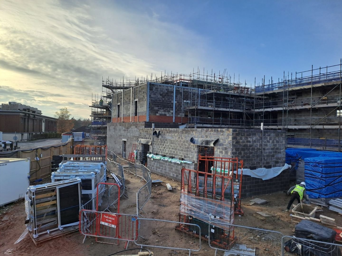 Photograph of the construction of Silverwood - showing the completed brickwork