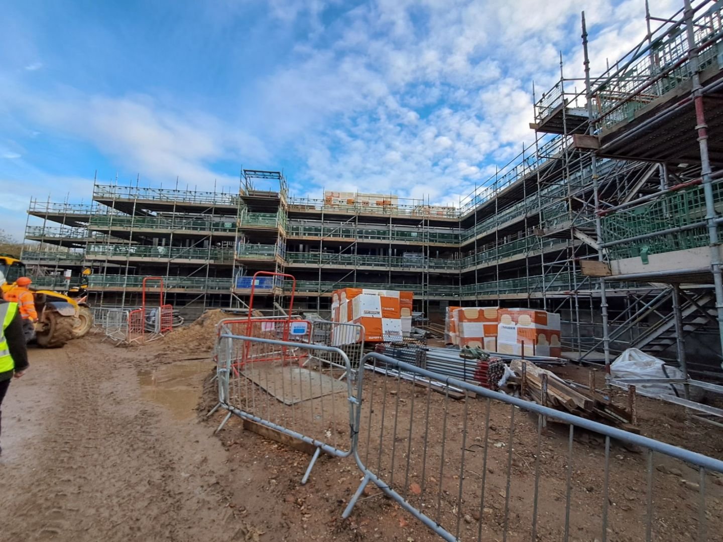 Photograph of the construction of Silverwood - showing the scaffolding