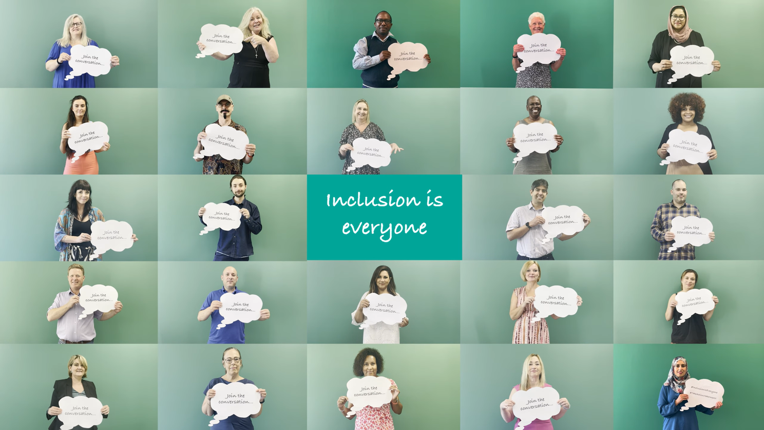 colleagues holding up sign for inclusion week campaign